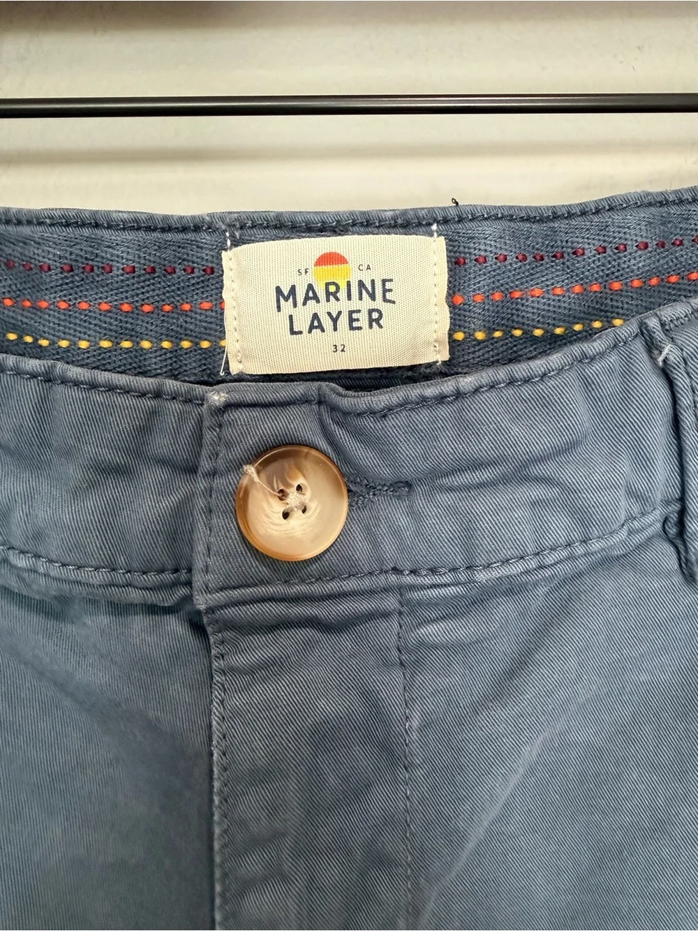 Marine Layer Organic Cotton Stretch Chino Shorts Blue Men’s 32 7” Inseam